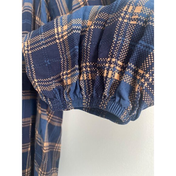 Terra & Sky Women’s Long Sleeve Blue Plaid Maxi Dress With Smocked Back Size 1X - Picture 3 of 7